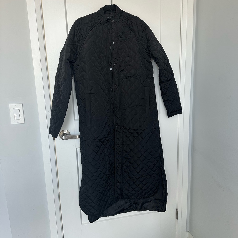 NWT Pretty Little Thing Women's Black Quilted Maxi Coat - Size XS/0
